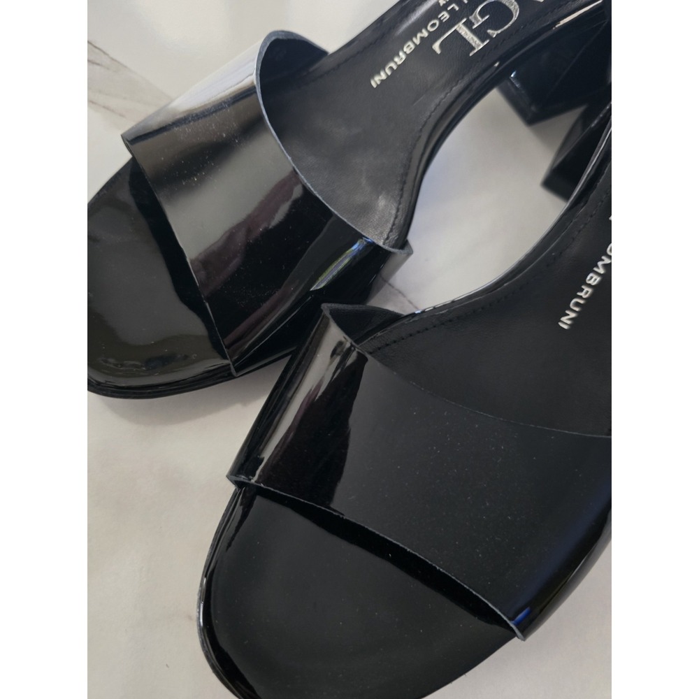 AGL Attilio Giusti Leombruni Black Patent Leather Ankle Strap Block Sandals 38 - Picture 5 of 5